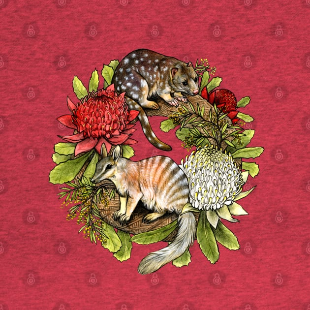 Quoll and Numbat Australian Christmas Wreath by Pip Tacla